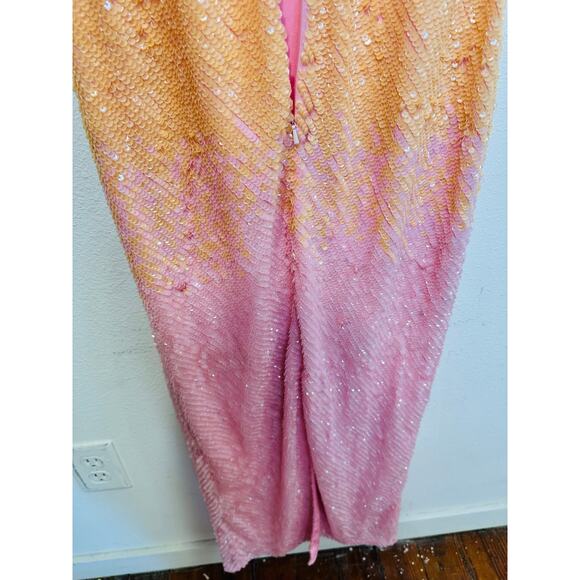 MAC DUGGAL Pink Yellow Ombre Sequin High Neckline Sleeveless Cocktail Dress sz 4 - Picture 9 of 9